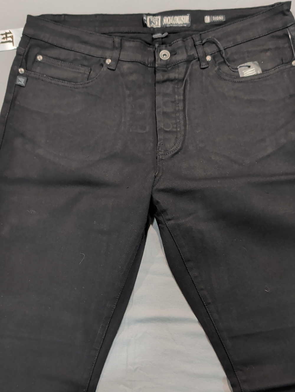 Social Collision Slim Straight Blackout Denim Jeans - Size 38x30